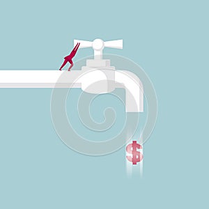 Conserve water.Businessman closes the faucet.
